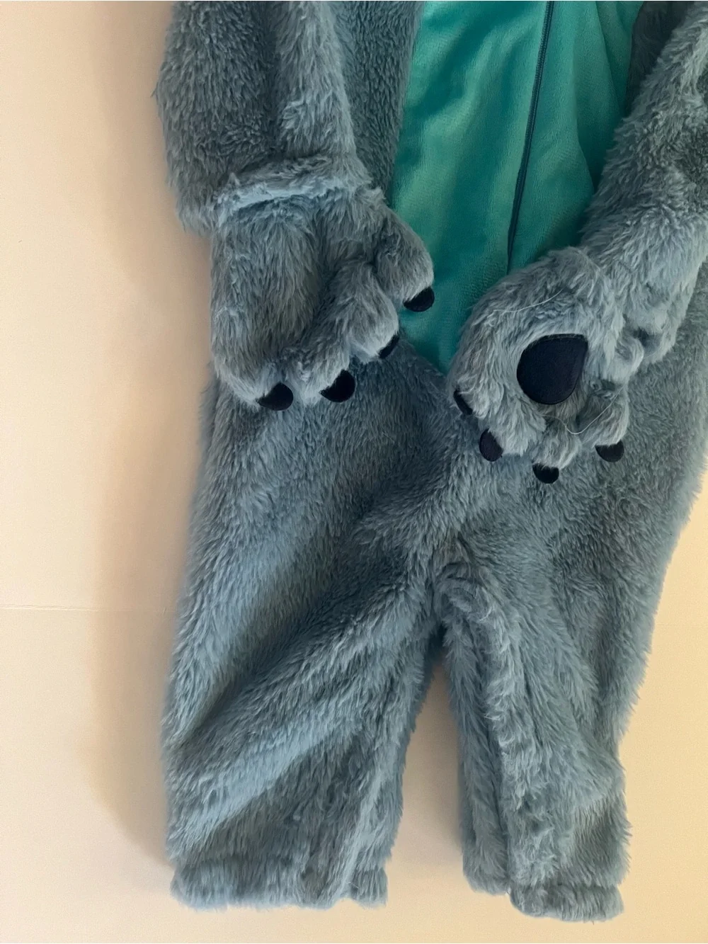 Disney Stitch Plush Blue Teal Hooded Costume with Pink Lining